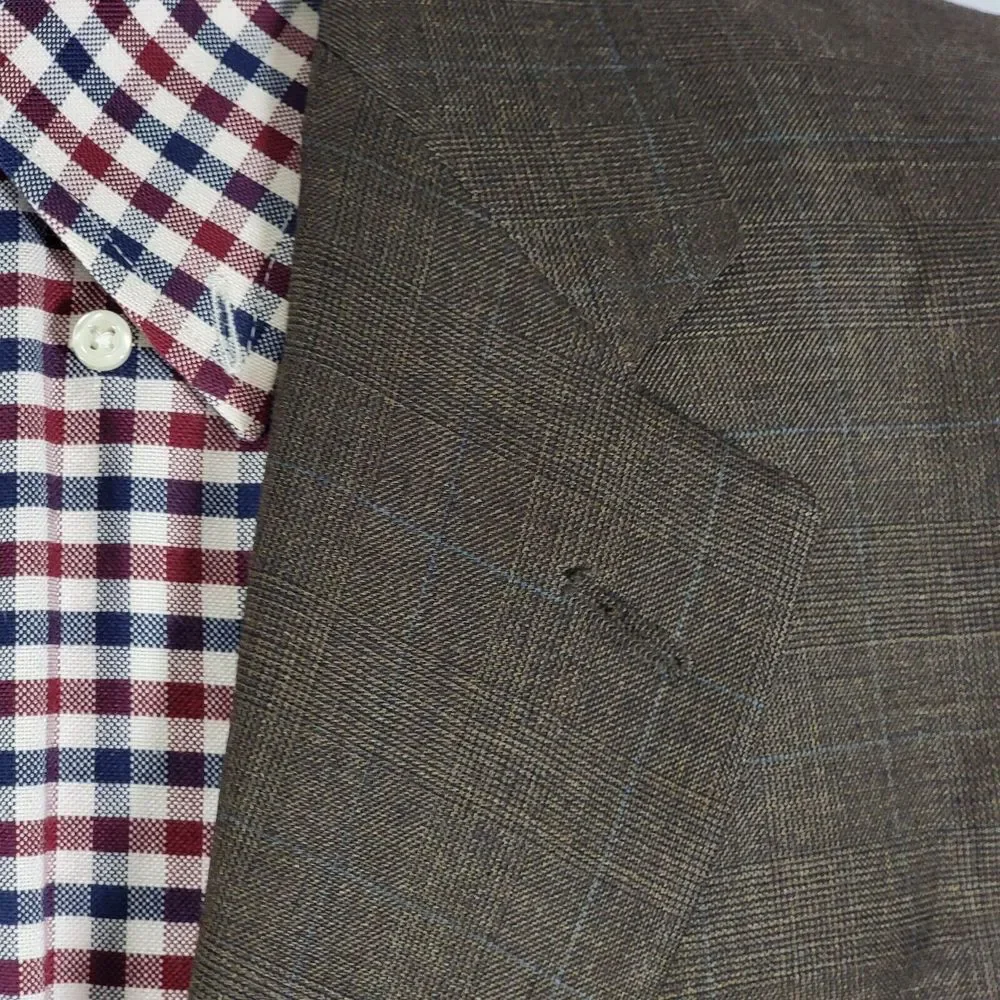 Lauren Ralph Lauren Men's Sport Coat Blazer Two Button Brown Plaid Wool‎ Sz 44L